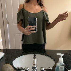 Army green cold shoulder top